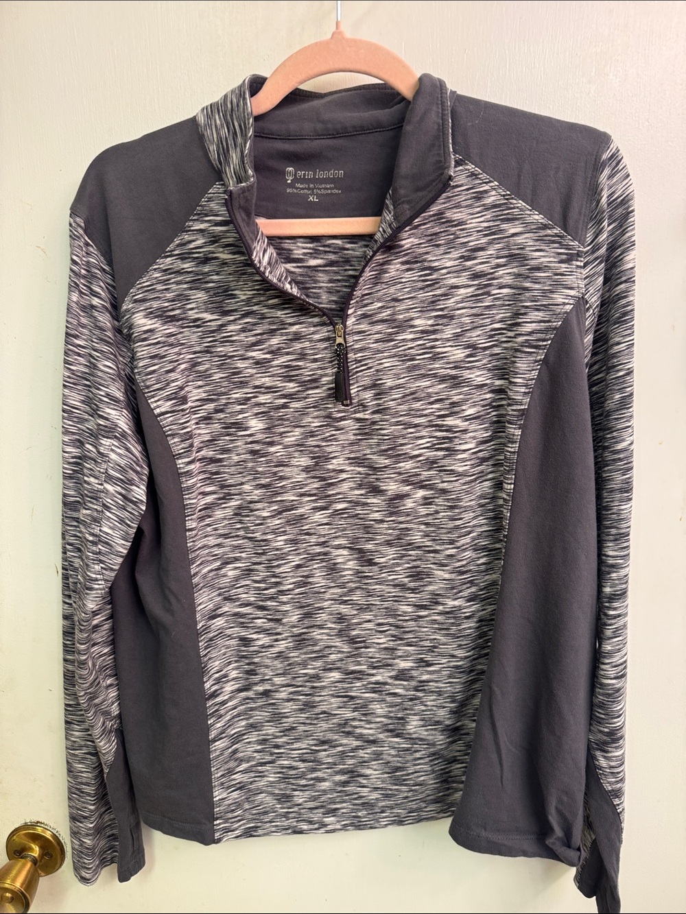 erin london Gray and Heathered Black Quarter-Zip Pullover Jacket